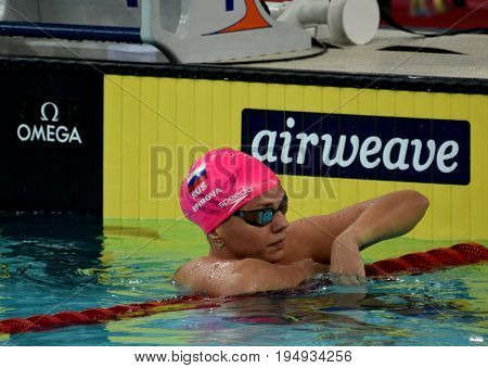 Hong Kong China - Oct 30 2016. Russian olympian and world champion breaststroke swimmer Yulia Yefimova after the Women's Breaststroke 200m Preliminary Heat. FINA Swimming World Cup.