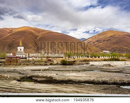 Pagodas at the tibetan monastery in Dege Sichuan China