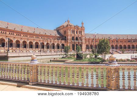 The summer view of Plaza de Espana in Seville