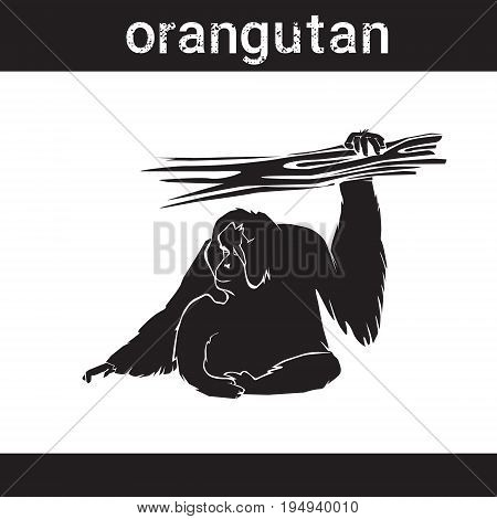 Silhouette Orangutan In Grunge Design Style Animal Icon Vector Illustration
