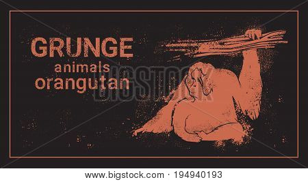 Silhouette Orangutan In Grunge Design Style Animal Icon Vector Illustration