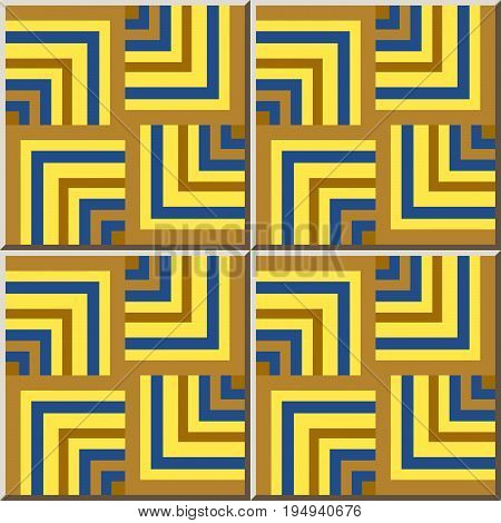 Ceramic Tile Pattern Of Spiral Geometry Golden Yellow Squre Line.