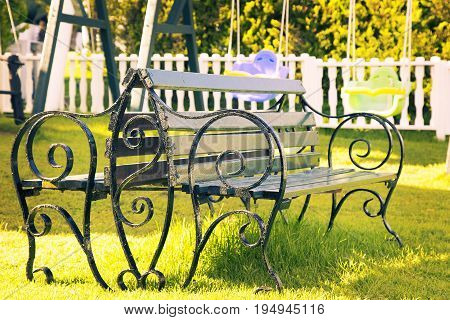 Bench in the park. Beauriful empty bench
