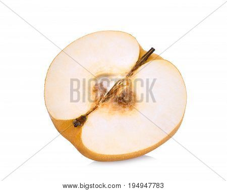 half of snow pear fruit isolated on white background