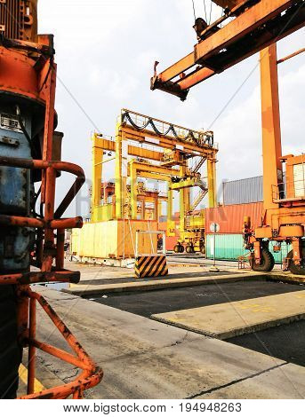 Rubber Tried Gantry Cranes (RTG) At Industrial Port
