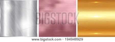 Gold silver and rose gold gradient square background. Metallic texture. Vector illustration.