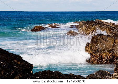 Surf Waves On Rocky Coastline - Blueys Beach, New South Wales, Australia