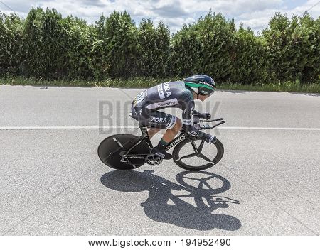 Bourgoin-Jallieu France - 07 May 2017: The German cyclist Pascal Ackermann of Bora-Hansgrohe Team riding during the time trial stage 4 of Criterium du Dauphine 2017.