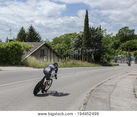 Bourgoin-Jallieu France - 07 May 2017: The German cyclist Pascal Ackermann of Bora-Hansgrohe Team riding during the time trial stage 4 of Criterium du Dauphine 2017.