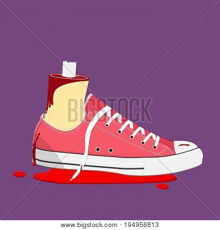 Bloody Halloween Parts - Cutting Foot Wearing Sneaker With Blood Stain.