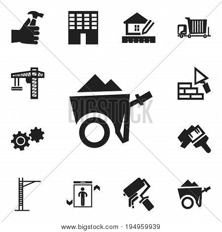 Set Of 12 Editable Construction Icons. Includes Symbols Such As Mallet, Scrub, Architecture And More. Can Be Used For Web, Mobile, UI And Infographic Design.