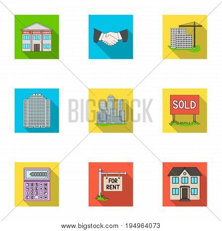 Real estate agency and other attributes. Realtor set collection icons in flat style vector symbol stock illustration .