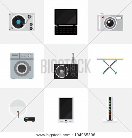 Set Of 9 Editable Technology Icons. Includes Symbols Such As Notebook, Antenna, Tuner And More. Can Be Used For Web, Mobile, UI And Infographic Design.