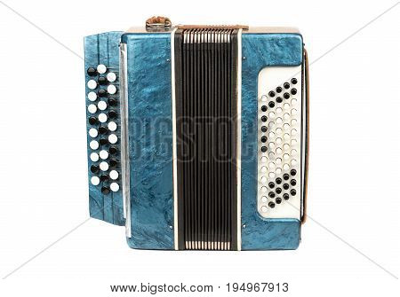 Old musical instrument bayan accordion isolated on white background
