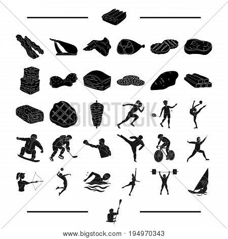 food, sports, jealous and other  icon in black style.mittens, boat, cyclist icons in set collection.