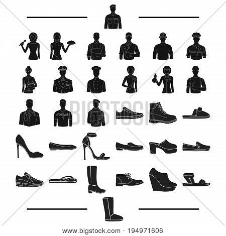 slates, manufacture, profession and other  icon in black style.suede, textiles, rubber icons in set collection.