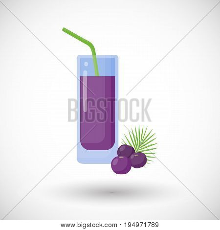 Acai berries juice vector flat icon Flat design of superfood or healthy eating object with round shadow isolated on the white background cute vector illustration with reflections