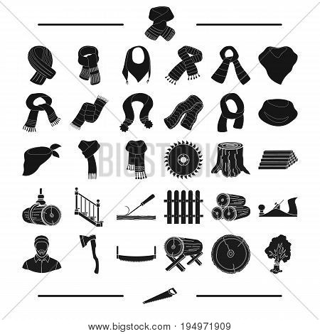 equipment, textiles, clothing and other  icon in black style.Tool, building, material, icons in set collection