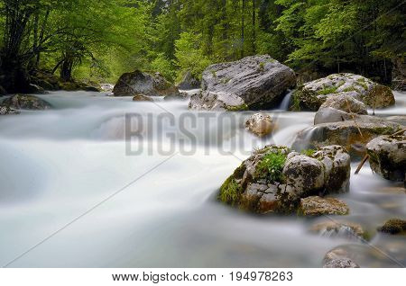 river in long exposed in Lofer by Salzburg in Austria