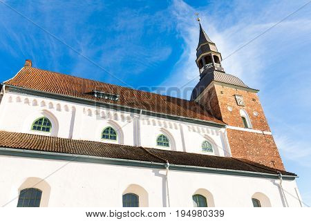 St Simon church against blue sky in Valmiera. Latvia