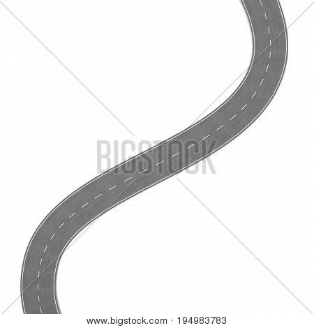 Winding Road isolated on White Background. Road way location infographic template. Two-way road bending on a white background. Asphalt road with turns. 3D rendering