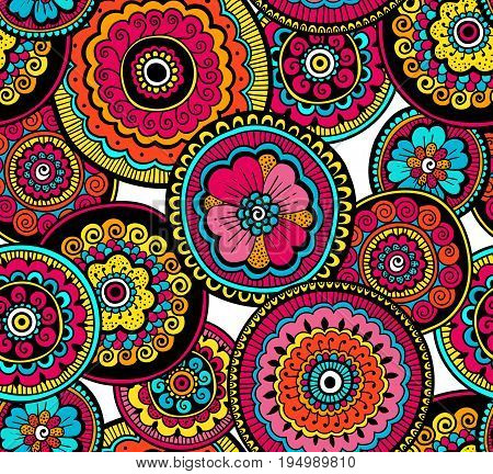 Decorative nature ornamental seamless pattern. Beautiful colorful doodle art pattern. Zentagle style. Ethnic Indian pattern