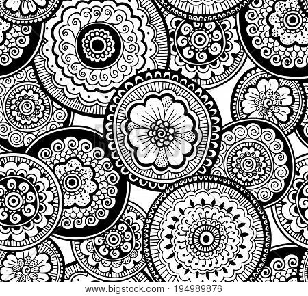 Decorative nature ornamental seamless pattern. Beautiful doodle art pattern. Zentagle style. Ethnic Indian pattern