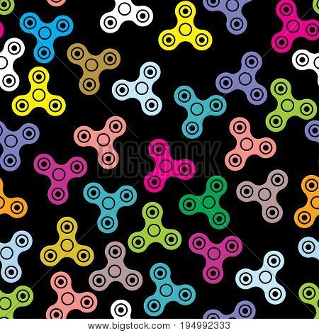 Hand spinner seamless pattern icons on black background fidget toy