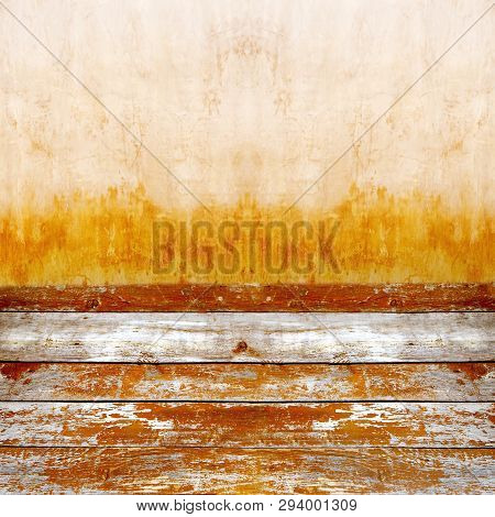 Grunge Wooden Board And Grunge Wall Background