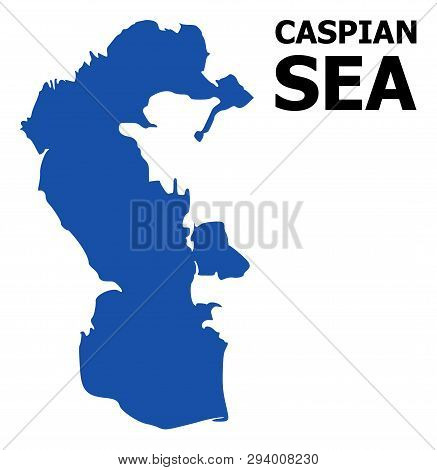 Vector Map Of Caspian Sea With Name. Map Of Caspian Sea Is Isolated On A White Background. Simple Fl