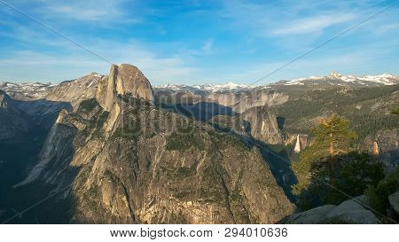 Spring Time Shot Of Half Dome And Nevada Falls From Glacier Point In Yosemite