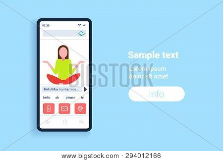 Woman Sitting Lotus Pose Young Girl Doing Yoga Exercises Meditation Concept Online Mobile App Smartp