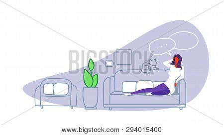 Casual Woman Talking On Smartphone With Chat Bubble Speech Girl Sitting On Couch Communication Conce