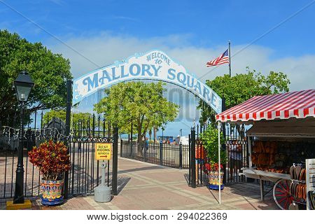 Key West, Fl, Usa - Jan 1, 2015: Mallory Square Entrance In Kew West, Florida, Usa.