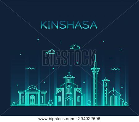 Kinshasa Skyline Congo Vector City Linear Style