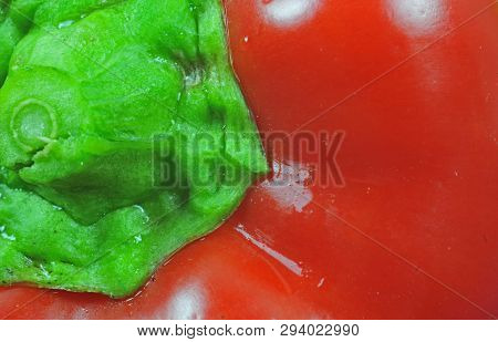 Close-up Of Green Stipe Of A Red Bell Pepper