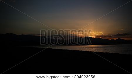 Aerial,panorama Of Song Kul Lake At The Sunset, Kyrgyzstan