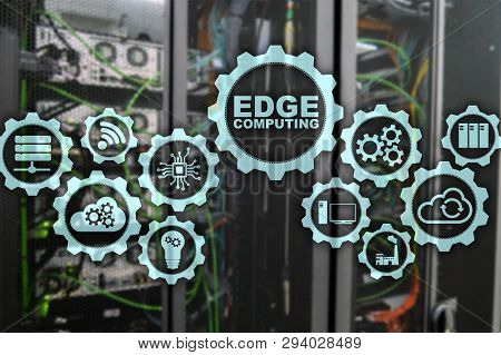 Edge Computing On Modern Server Room Background. Information Technology And Business Concept For Res