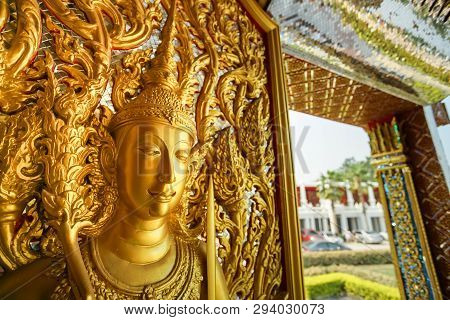 Ancient Thai Craft Art In The Famous Temple Wat Thasung, Uthai Thani, Thailand.