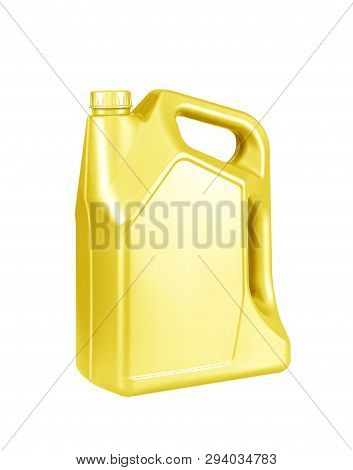 Engine Oil Canister Isolated On White Background. Gold Color