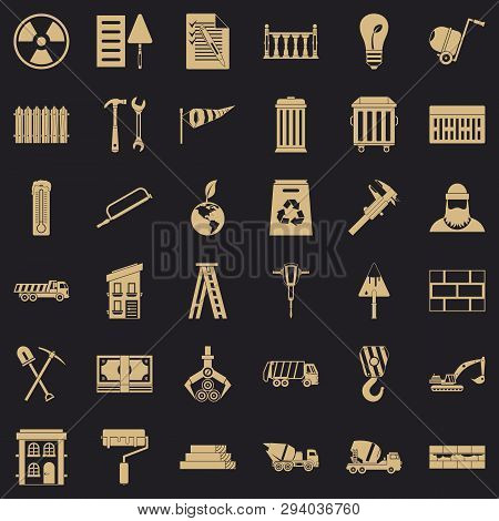 Building Brick Icons Set. Simple Style Of 36 Building Brick Vector Icons For Web For Any Design