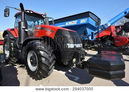 Kaunas, Lithuania - April 04: Case Ih Tractor And Brand Logo In Kaunas On April 04, 2019. Case Ih Is