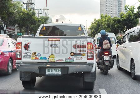 Cars On Busy Road In The City With Traffic Jam