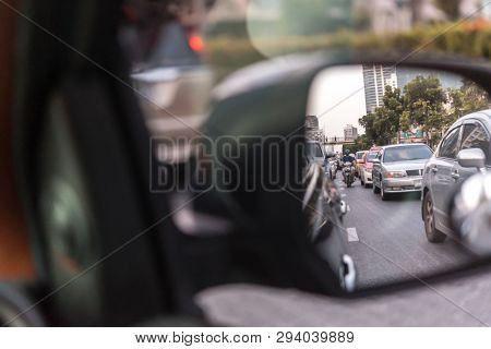 Cars On Busy Road In The City With Traffic Jam