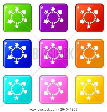 Charm Bracelet Icons Set 9 Color Collection Isolated On White For Any Design