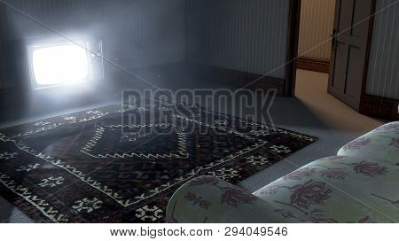 Illuminated Television And Lonely Old Couch