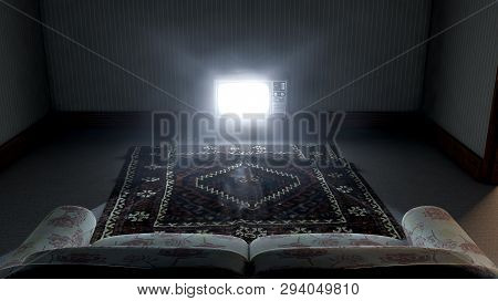 Illuminated Television And Lonely Old Couch