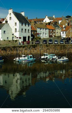 Crail Village Harbour Reflections In Fife Scotland
