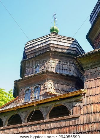 Ancient Wooden St. George's Church, Facade Fragment. Drohobych, Ukraine