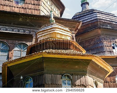 Ancient Wooden St. George's Church, Facade Fragment. Drohobych, Ukraine